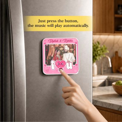 Personalized I Love You Theme Musical Fridge Magnet Photo Frame Valentine's for Couples Wedding Picture Magnet Playable Music for Couples and Music Lovers
